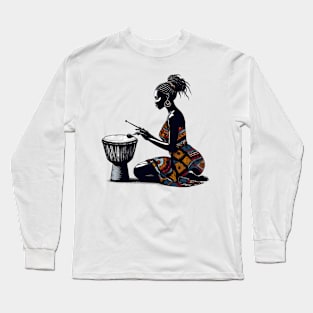 Afrocentric Woman Drum Long Sleeve T-Shirt